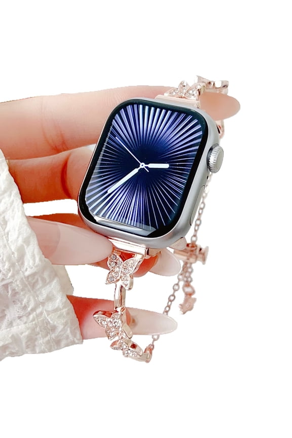 Rhinestone Butterfly Band for Apple Watch 49mm 46mm 45mm 44mm 42mm 41mm 40mm 38mm, Metal Jewelry Bracelet Diamond Strap with Adjustable Clasp Compatible with iWatch Series 10 9 8 7 6 5 4 3 2 SE Ultra