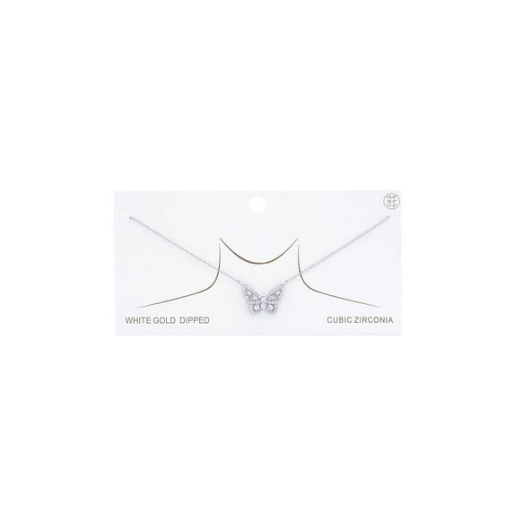 Rhinestone Butterfly Charm Gold Dipped Necklace Rhodium