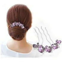 Rhinestone Butterfly Four-Tooth Hairpin - Vintage Butterfly Hair Pin, Rhinestone Inlaid Flower Hair Comb, Clips for Women Accessories (Purple)