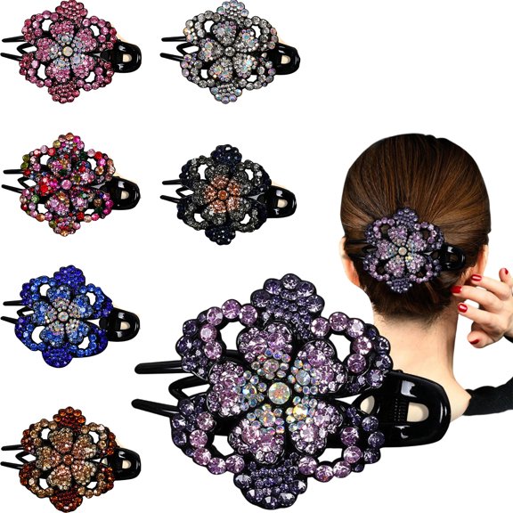 Rhinestone Butterfly Hair Claw Clip for Women – Sparkling Crystal Flower Hair Accessory, Strong Hold for Thick Medium Hair, Glamorous Ponytail Updo Barrette (1 Clip)