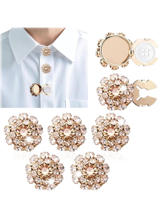 Rhinestone Button Cover Tutuviw 5 Pcs Golden Crystal Cover for Women Blouses Detachable Shirt Clips Buttons Crystal Fancy Buttons for Dress Suit Jeans Clothing DIY Holiday Decoration Embellishments