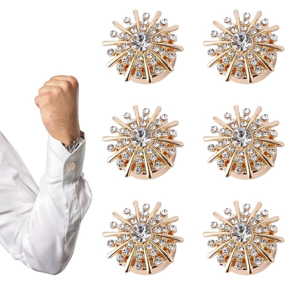 Rhinestone Button Covers for Women, Detachable Blouse Button Clips, 6 Pack Sparkling Crystal Shirt Clips Fashion Jewelry Accessories for Dresses Tops Cardigans Wedding Party Decoration(DSF)