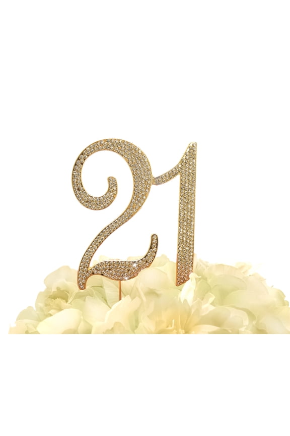 Rhinestone Cake Topper - Number 21 - Gold