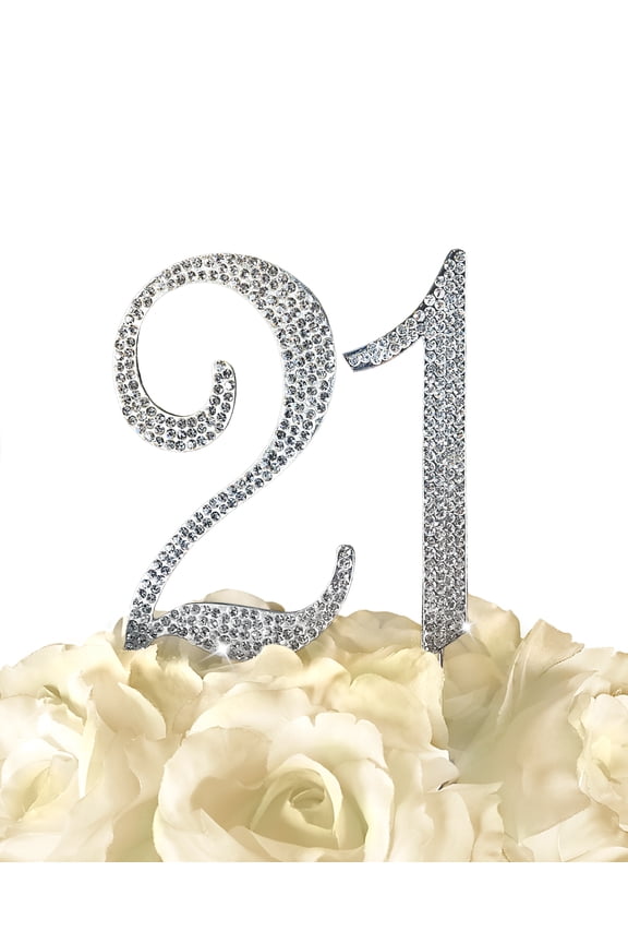 Rhinestone Cake Topper - Number 21 - Silver
