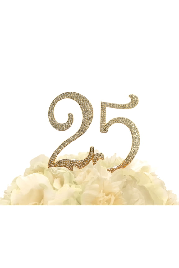 Rhinestone Cake Topper - Number 25- Gold