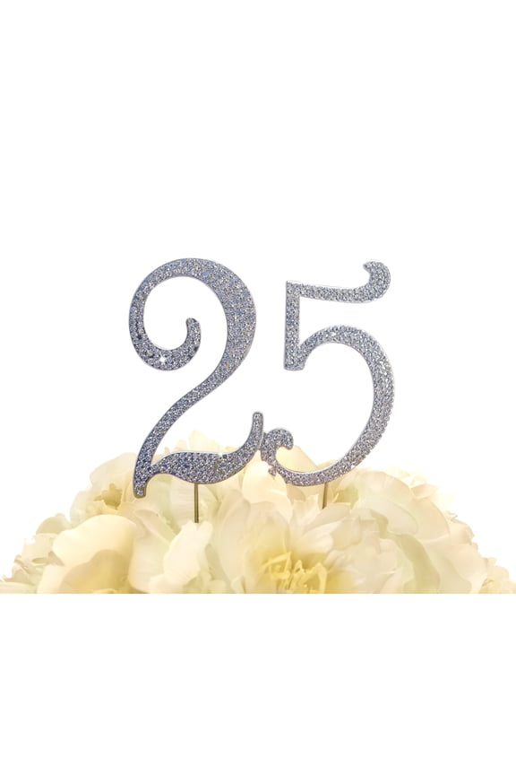 Rhinestone Cake Topper - Number 25- Silver
