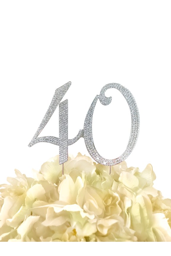 Rhinestone Cake Topper - Number 40 - Silver