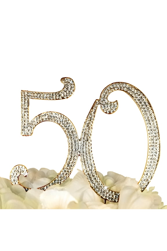 Rhinestone Cake Topper - Number 50 - Gold