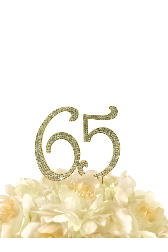 Rhinestone Cake Topper - Number 65 - Gold