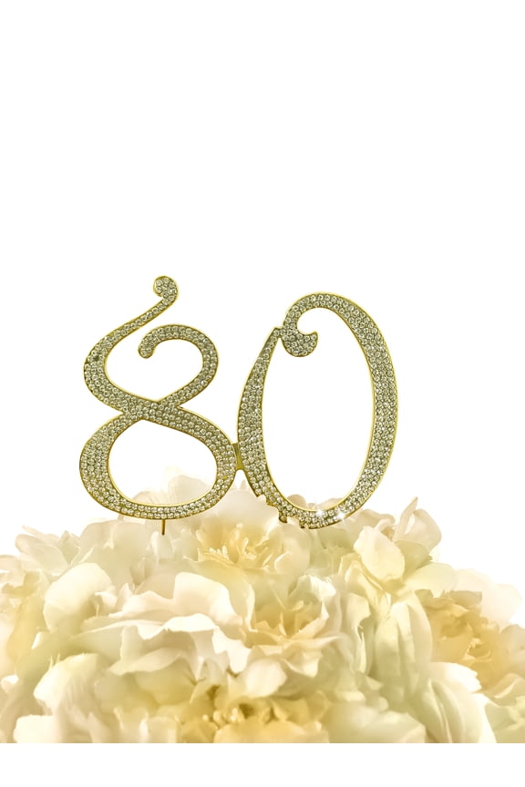 Rhinestone Cake Topper - Number 80 - Gold
