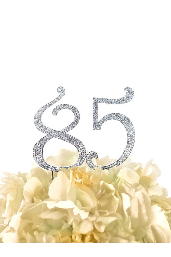 Rhinestone Cake Topper - Number 85 - Silver
