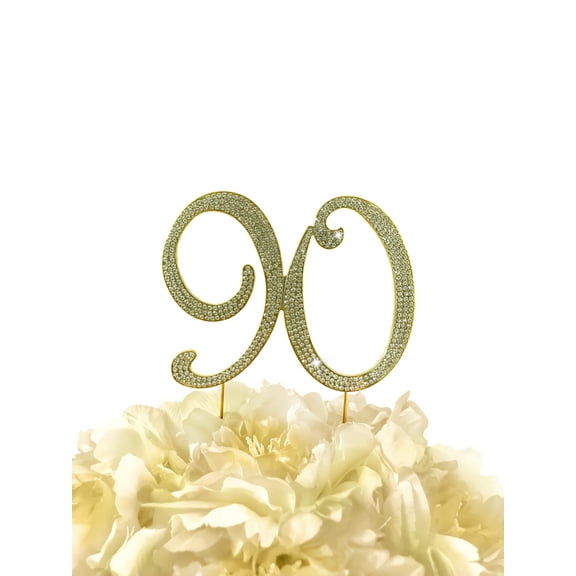 Rhinestone Cake Topper - Number 90 - Gold