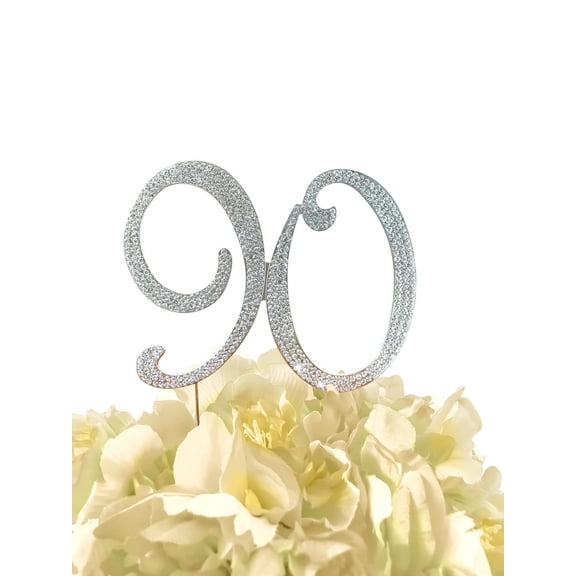 Rhinestone Cake Topper - Number 90 - Silver