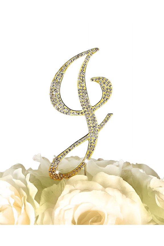 Rhinestone Cake Topper - Sparkling Collection Letter J - Large - Gold