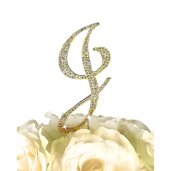 Rhinestone Cake Topper - Sparkling Collection Letter J - Large - Gold