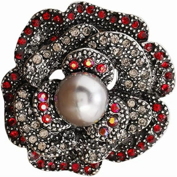 Rhinestone Camellia Flower Brooch Pin for Women Men Fashion Crystal Shell Pearl Blossom Brooch Lapel Pins Elegant Dress Accessories Jewelry Wedding Anniversary Boutonniere Corsage