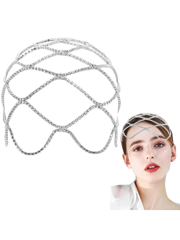 Rhinestone Caps Headpieces Vintage Head Chain Wedding Bridal Flapper Headband 20s Layered Hair Silver Boho Hair Accessories for Women Party Nightclub Prom Costume Silver DIY