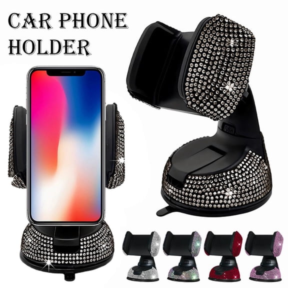 Rhinestone Car Phone Holder Mount, 360° Rotating Dashboard Windshield Vent Clip Suction Cup Universal Cell Phone Stand for Auto