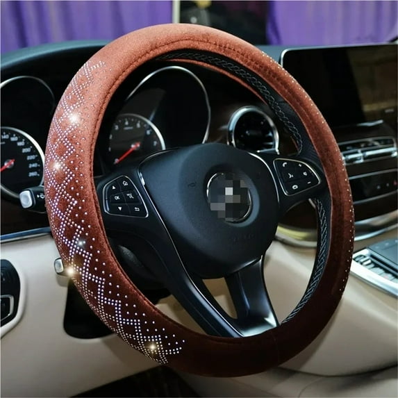 Rhinestone Car Steering Wheel Cover,Plush Universal Steering Wheel Covers,Car Decoration Accessories Shiny Steering Wheel Case