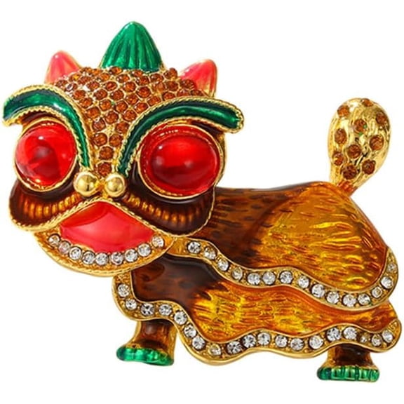 Rhinestone Cartoon Lion Brooch Pin for Women Men Gold-Toned Fashion Colored Enamel Crystal Mythical Creatures Brooches Lapel Pins Lucky Chinese Style Dress Accessories