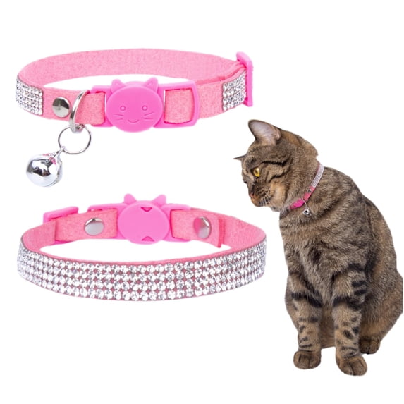 Rhinestone Cat Collar Breakaway with Bell Safety Buckle, Adjustable Diamond Girl Boy Kitty Cute Comfy Collar for Kitten Tiny Little Pets Rabbits