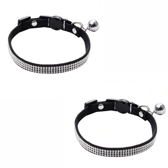 Rhinestone Cat Collar Breakaway with Bell Sparkling Diamond Pet Collar Adjustable 2pcs