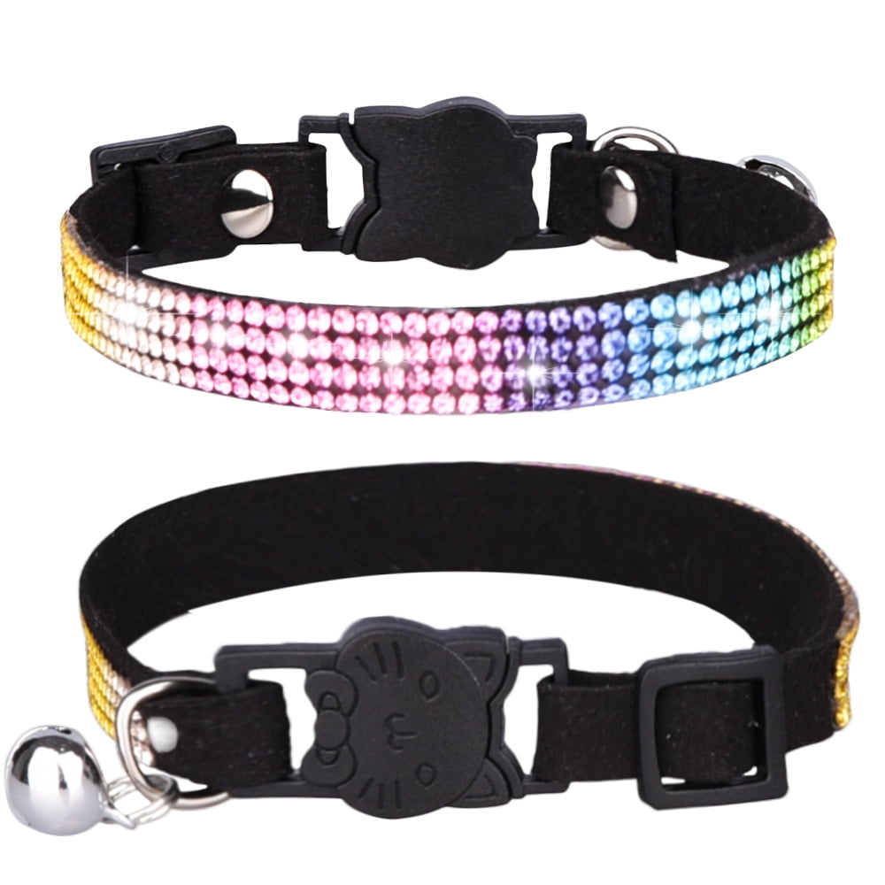 Rhinestone Cat Collar with Adjustable Bell for Cats and Kittens (Black