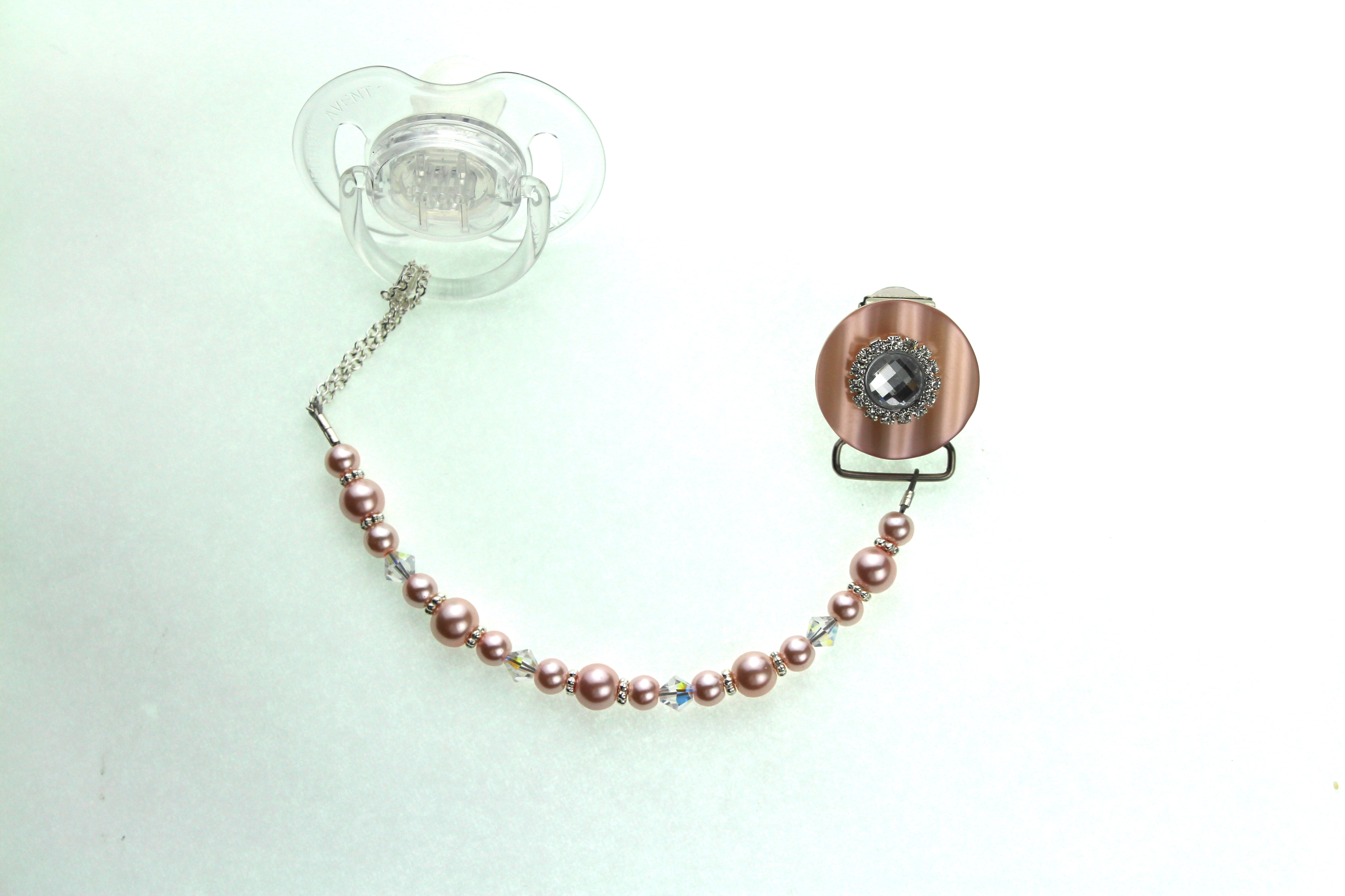Rhinestone Center with Pearls & Crystals Pacifier Clip
