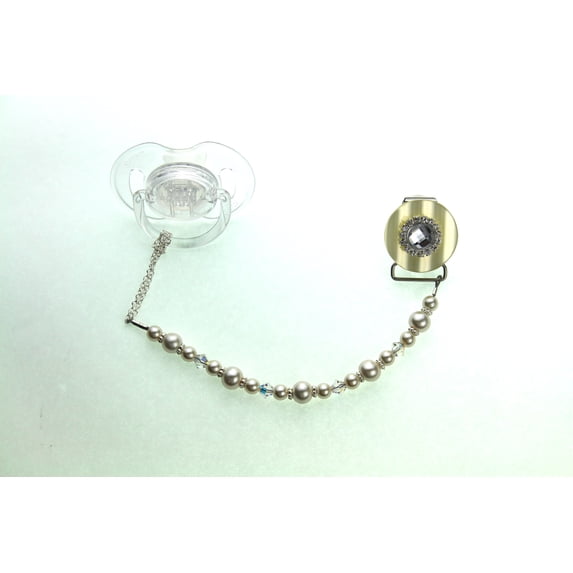 Rhinestone Center with Pearls & Crystals Pacifier Clip
