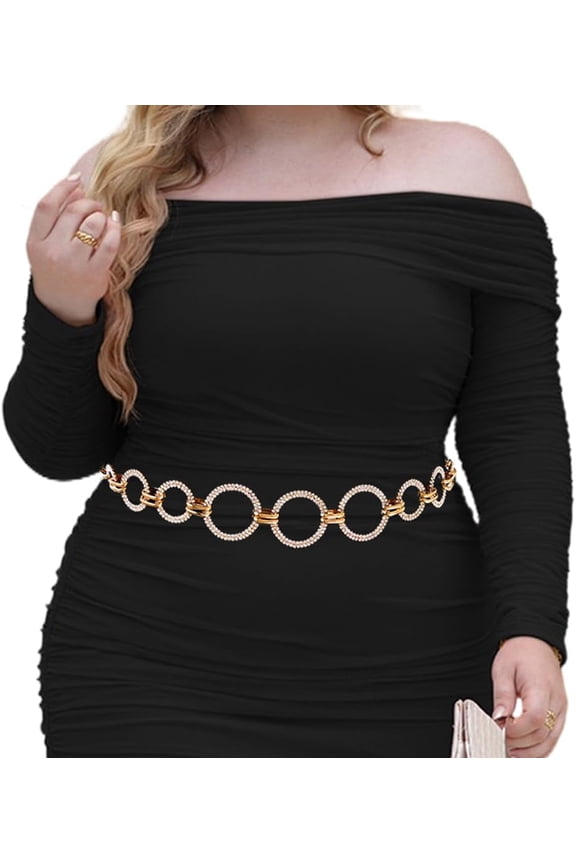 Rhinestone Chain Belt Gold Belt Chain Crystal Circle Belt Shiny Waist Accessories Women's Dress