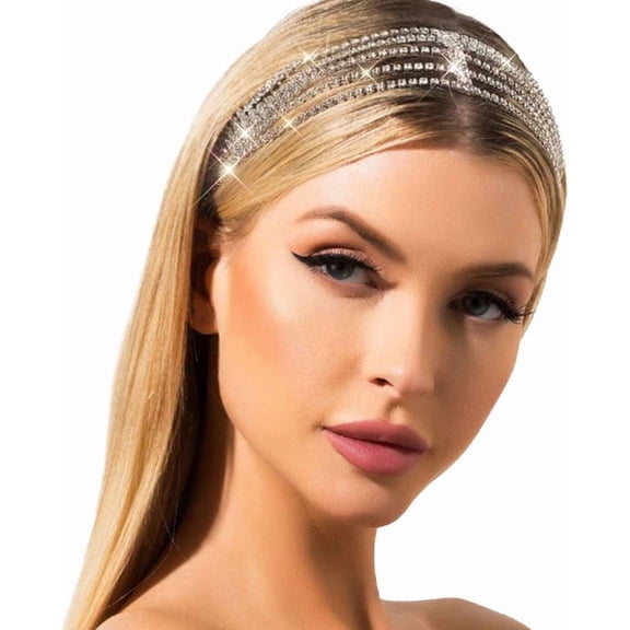 Rhinestone  Chain Forehead Bridal Headband Elastic  Hair Band Halloween Prom Hair  for Women