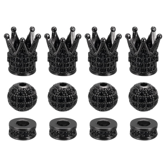 Rhinestone Charm Spacer Beads, 12Pack Zircon Pave Beads, 8mm Round Ball Crown Spacer Bead (Black, 3 Styles)