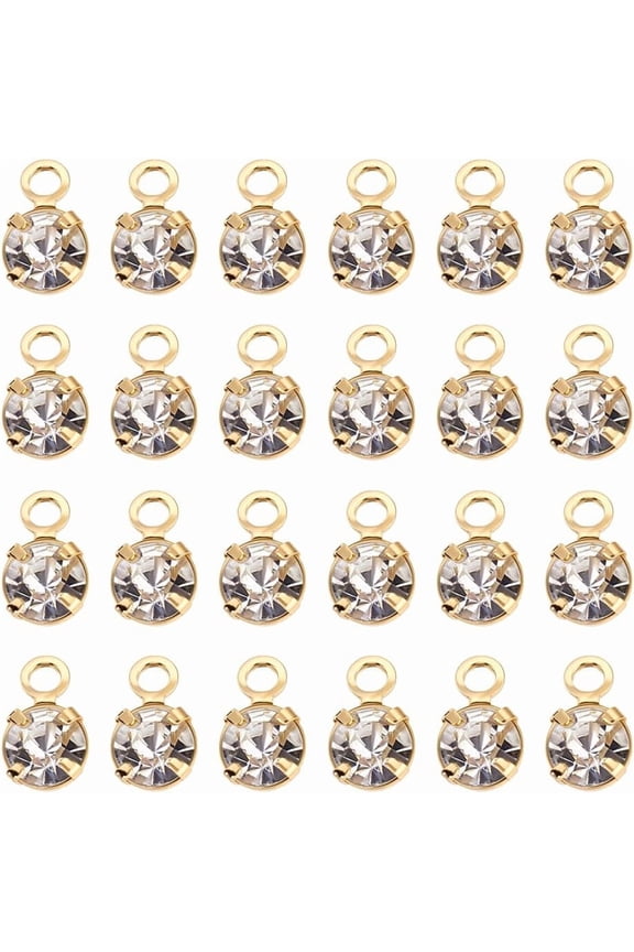 Rhinestone Charms Pendants Round Brass Sparkling Jewelry Charms Bulk Mini Dangle Pendants with Loop Gold DIY