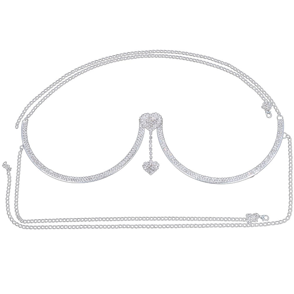 Rhinestone Chest Bracket Chain Crystal Heart Pendant Chest Bracket Bra