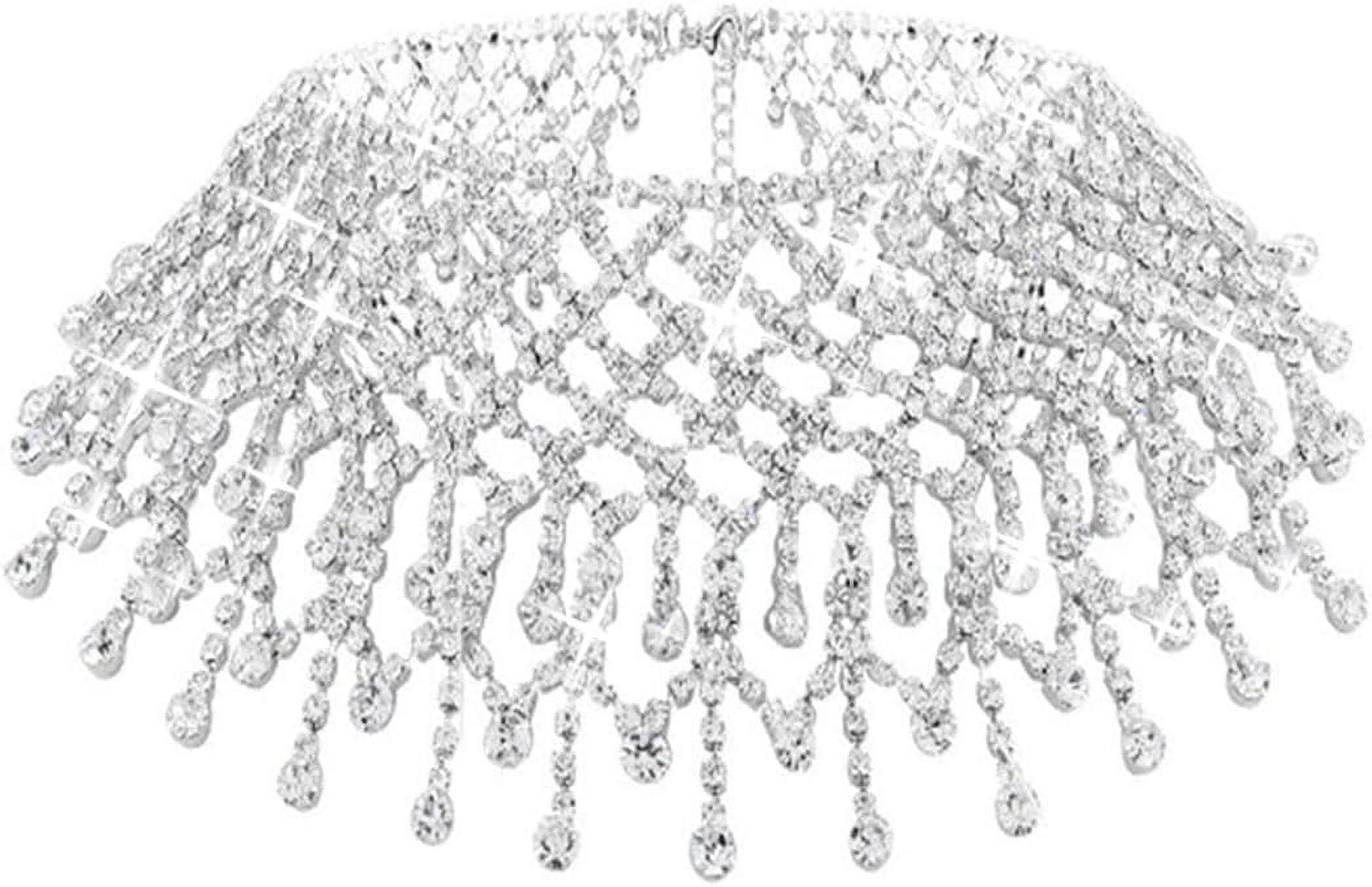 Rhinestone Choker Necklace Silver Crystal Necklaces Bling Wedding Prom ...