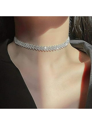 Rhinestone Choker Necklace 6 Rows Diamond Choker Crystal Bridesmaid Gift  Adjustable Necklace wedding Jewelry Silver Women 