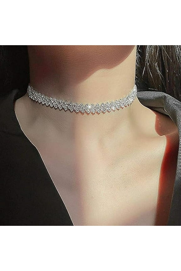 Rhinestone Choker Necklace Silver Diamond Row Necklaces Sparkly Crystal Necklace Chain Jewerly Fashion Minimalist Party Prom Accessories for Women