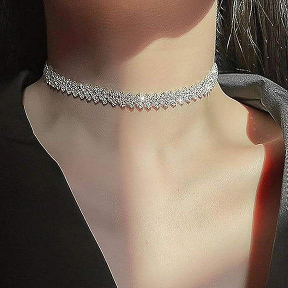 Rhinestone Choker Necklace Silver Diamond Row Necklaces Sparkly Crystal Necklace Chain Jewerly Fashion Minimalist Party Prom Accessories for Women