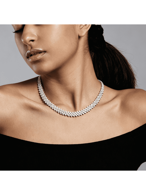 Rhinestone Choker Necklace Silver Plated Row Necklaces Sparkly Crystal Necklace Chain Jewerly Fashion Minimalist Party Prom Accessories for Women
