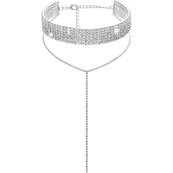 Rhinestone Choker Necklaces Silver Sparkly Diamond Choker Crystal Necklace perfect for Women[t686]