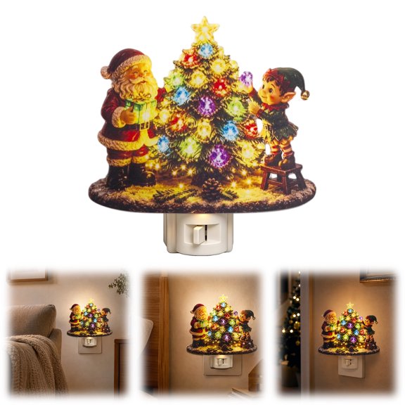 Rhinestone Christmas Tree Outlet Night Light, Resin Jeweled Wall Plug In Lamp with Multicolor Gems, Warm Glow Festive Decor for Bedroom Hallway Entryway Shelf, Holiday Gift (B)