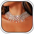 thumbnail image 1 of Rhinestone Chunky Choker Necklace Silver Sparkly Diamond Jewelry for Women, 1 of 5