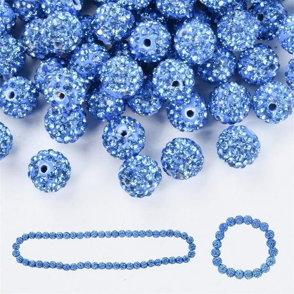 Rhinestone Clay Beads for Crafting,Round Shiny Crystal Clay Bead,Bulk Diamond Beads for Jewelry Making DIY Baseball Beads Necklace Christmas Decorations,Blue,Polymer Clay Crystal Rubber Beads,100 Pcs