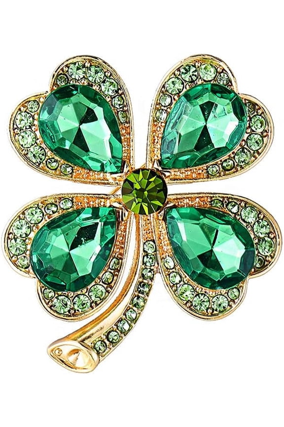 Rhinestone Clover Leaf Brooch Pin Gold Plated Green Crystal Cubic Zirconia Lucky Charm for Women Unisex St Patrick's Day Wedding Boutonniere Corsage Lapel Pins for Dresses Holiday Jewelry Accessories