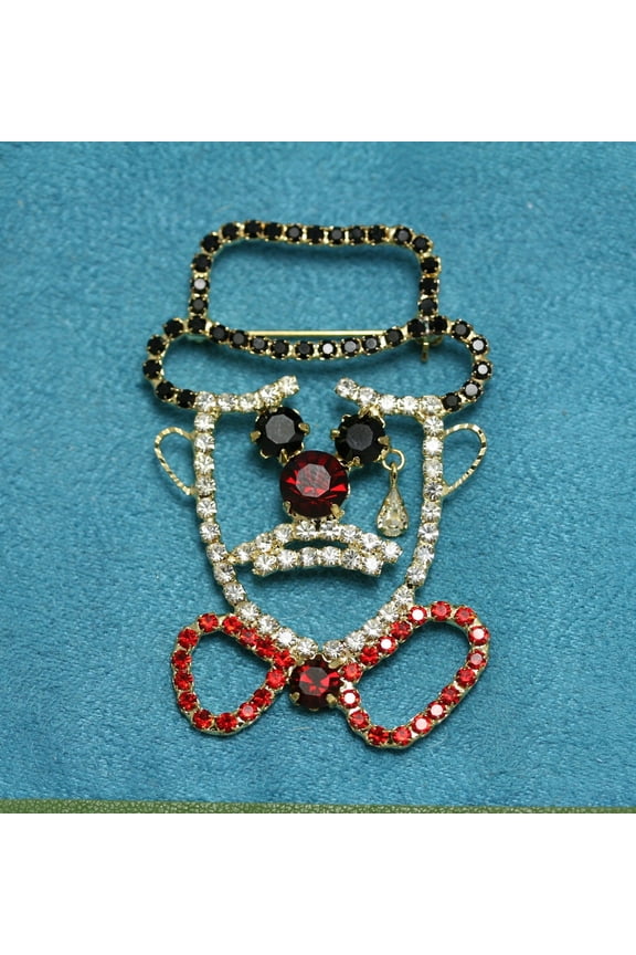 Crystal Rhinestone Clown Brooch Pin