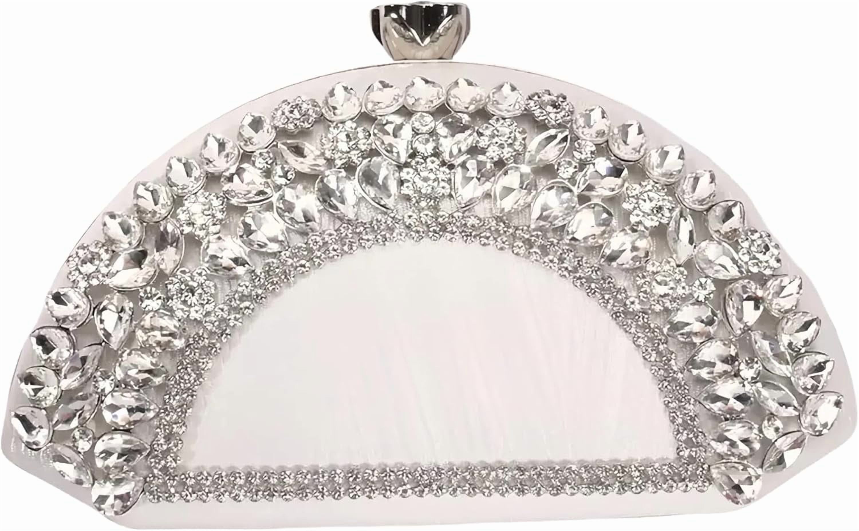 Rhinestone Clutch Evening Purses for Women Fan-shaped Crystal Diamond Wedding Handbag Crossbody Bag for dance Prom Party