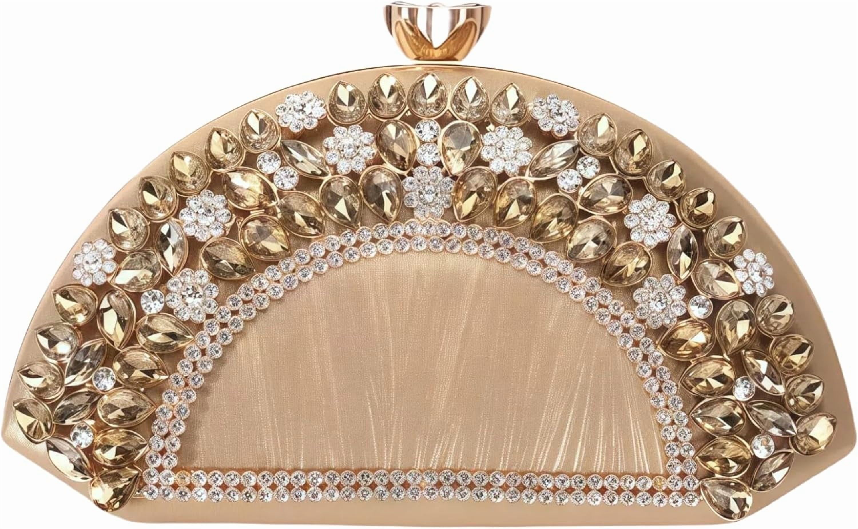 Rhinestone Clutch Evening Purses for Women Fan-shaped Crystal Diamond Wedding Handbag Crossbody Bag for dance Prom Party