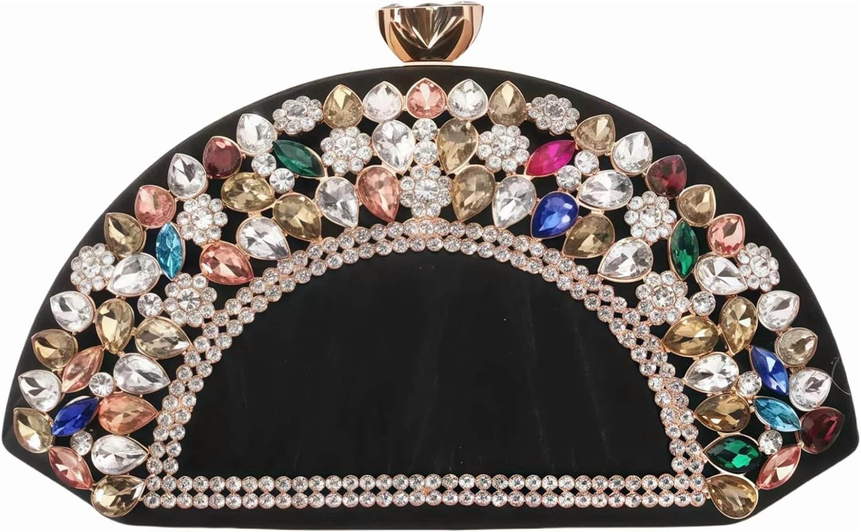 Rhinestone Clutch Evening Purses for Women Fan-shaped Crystal Diamond Wedding Handbag Crossbody Bag for dance Prom Party