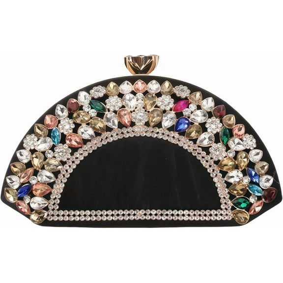 Rhinestone Clutch Evening Purses for Women Fan-shaped Crystal Diamond Wedding Handbag Crossbody Bag for dance Prom Party