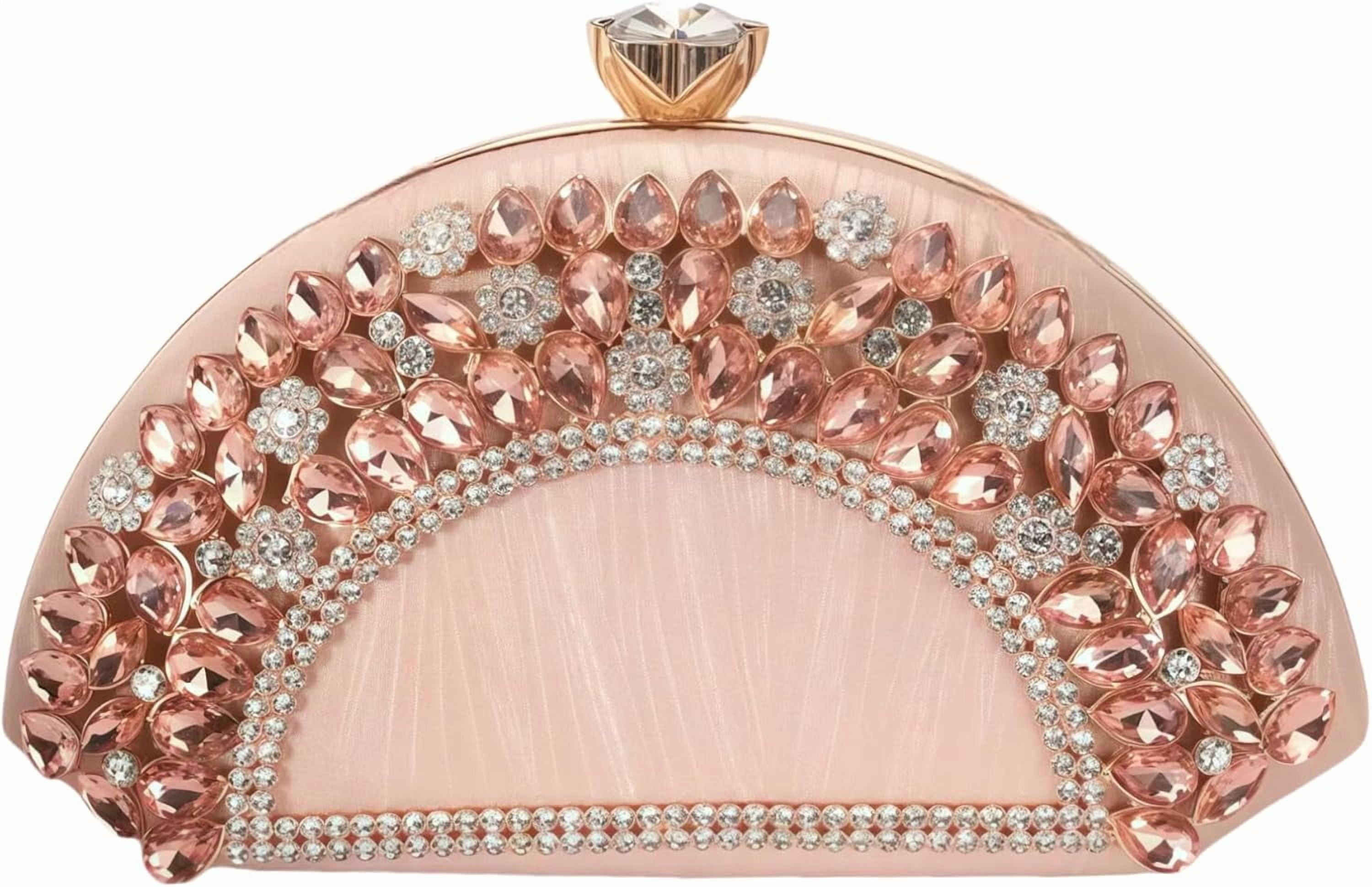 Rhinestone Clutch Evening Purses for Women Fan-shaped Crystal Diamond Wedding Handbag Crossbody Bag for dance Prom Party